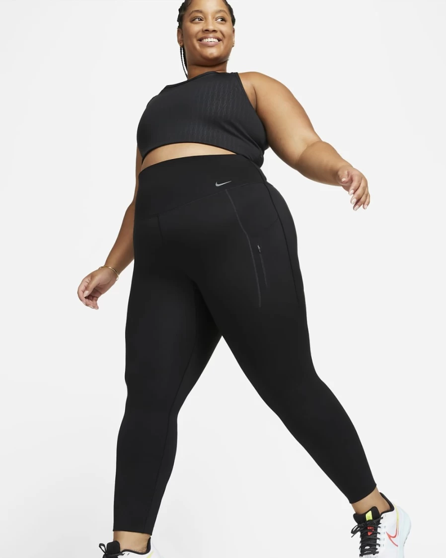 Nike Go Women's High-Waisted Full-Length Leggings with Pockets - Plus Size Firm-Support Workout Tights in Black