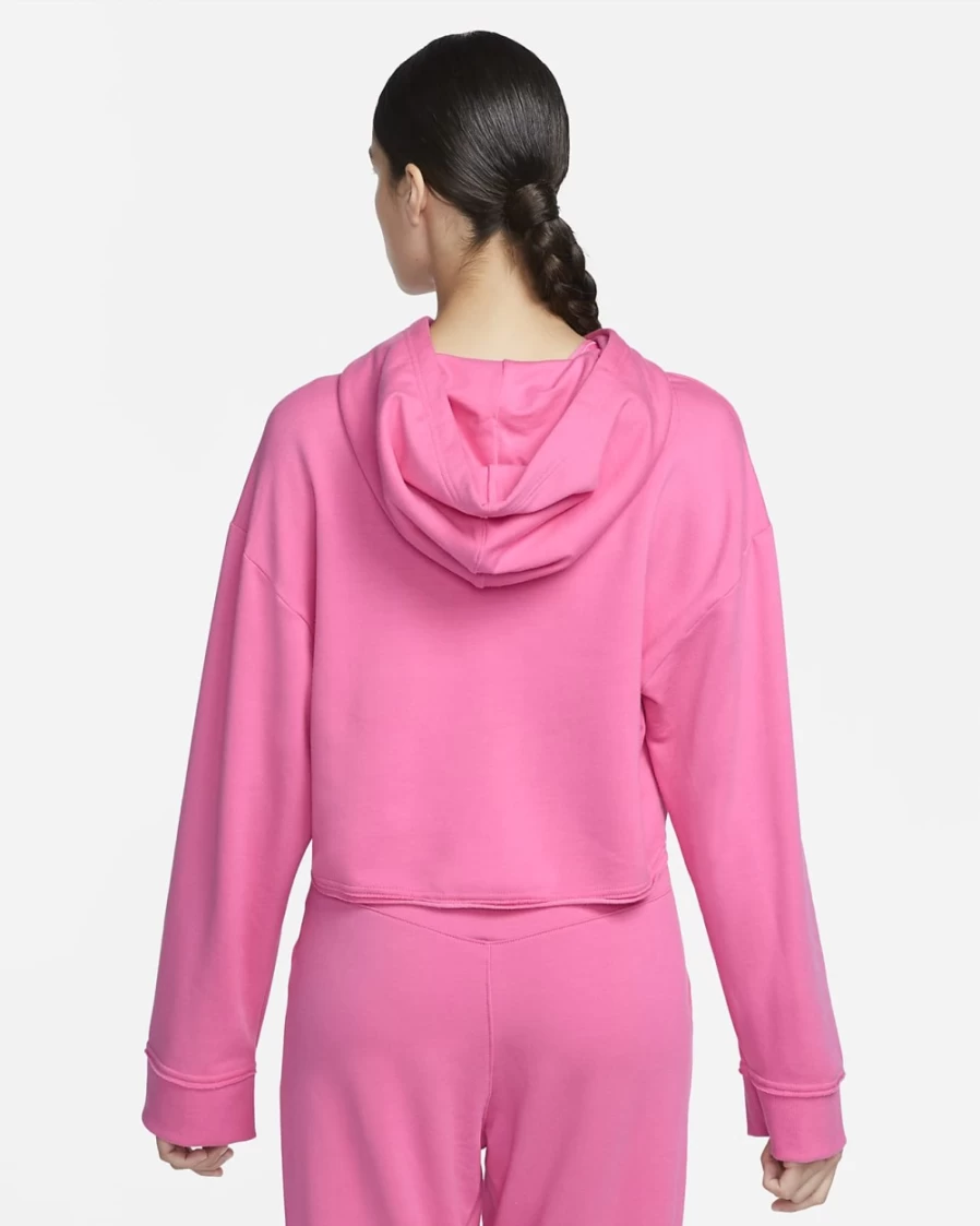 Nike Women's Yoga Luxe Cropped Fleece Hoodie in Pinksicle & Particle Grey
