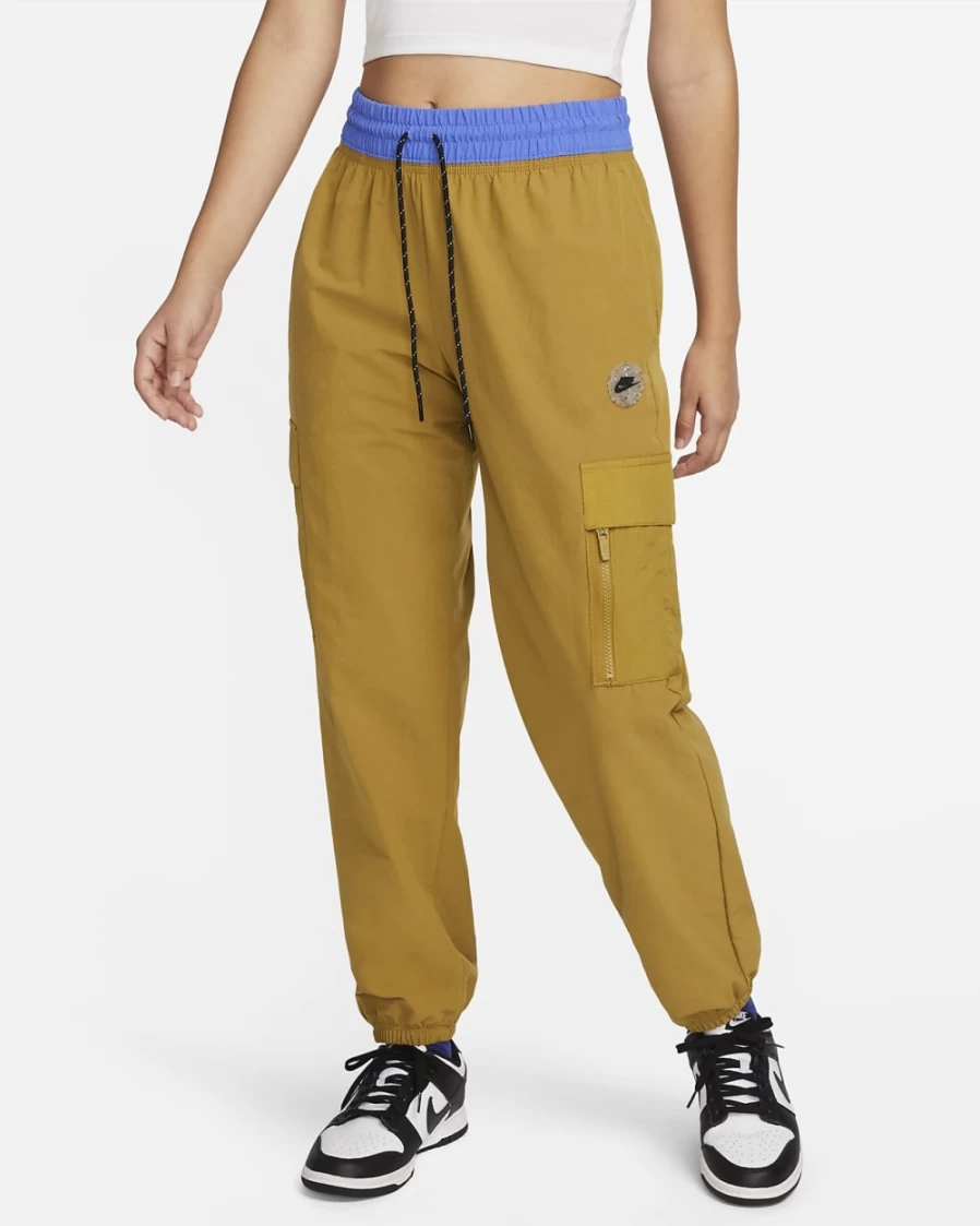 Nike Women's Golden Moss/Medium Blue Woven Cargo Pants - Sportswear Utility Design