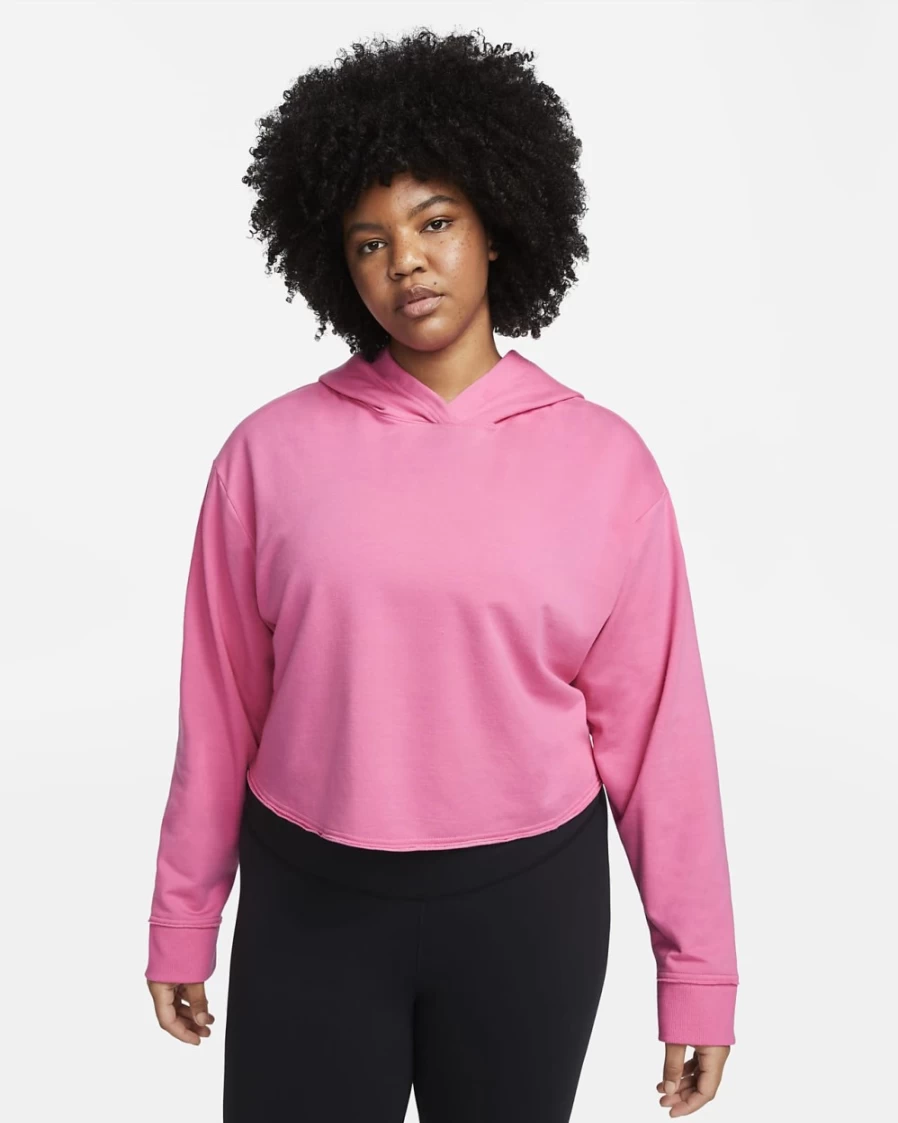 Nike Women's Plus Size Yoga Luxe Cropped Fleece Hoodie in Pinksicle & Particle Grey