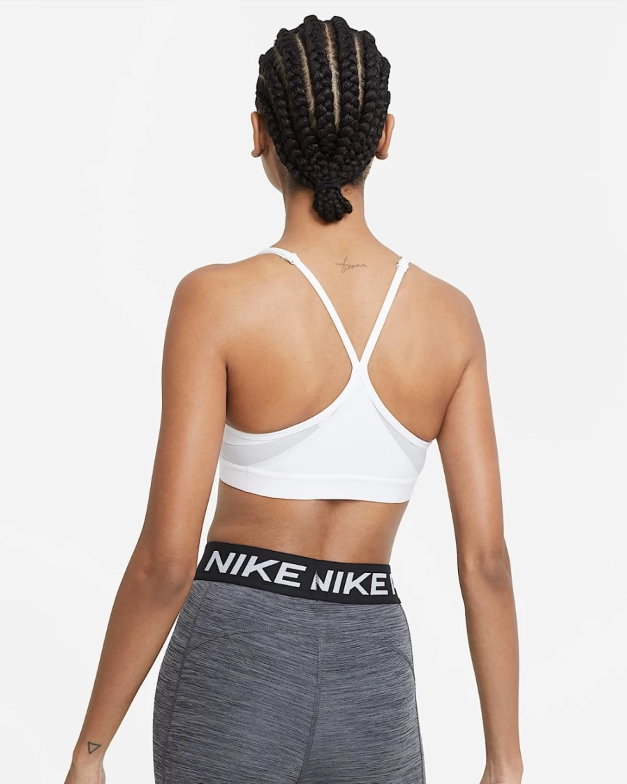 Nike Indy Women's Light-Support Padded Sports Bra - White/Grey Fog/Particle Grey - V-Neck Design