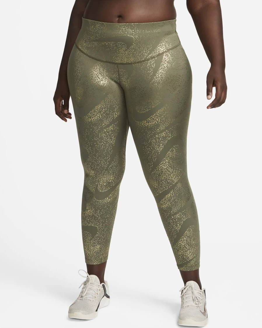 Nike One Women's Medium Olive/Black Mid-Rise Printed Plus Size Leggings