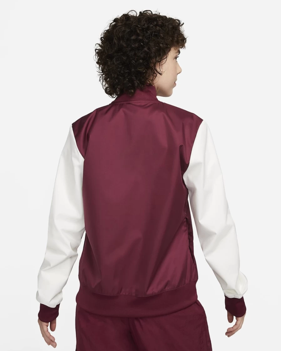 Nike Women's Dark Beetroot Varsity Jacket - Sportswear Windbreaker in Sail & Midnight Navy Colors