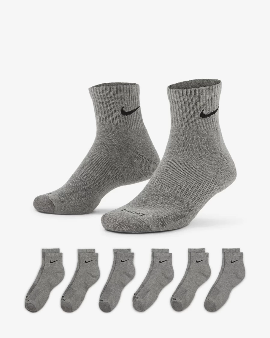 Nike Everyday Plus Cushioned Training Ankle Socks for Men & Women - 6 Pairs (Carbon Heather/Black)