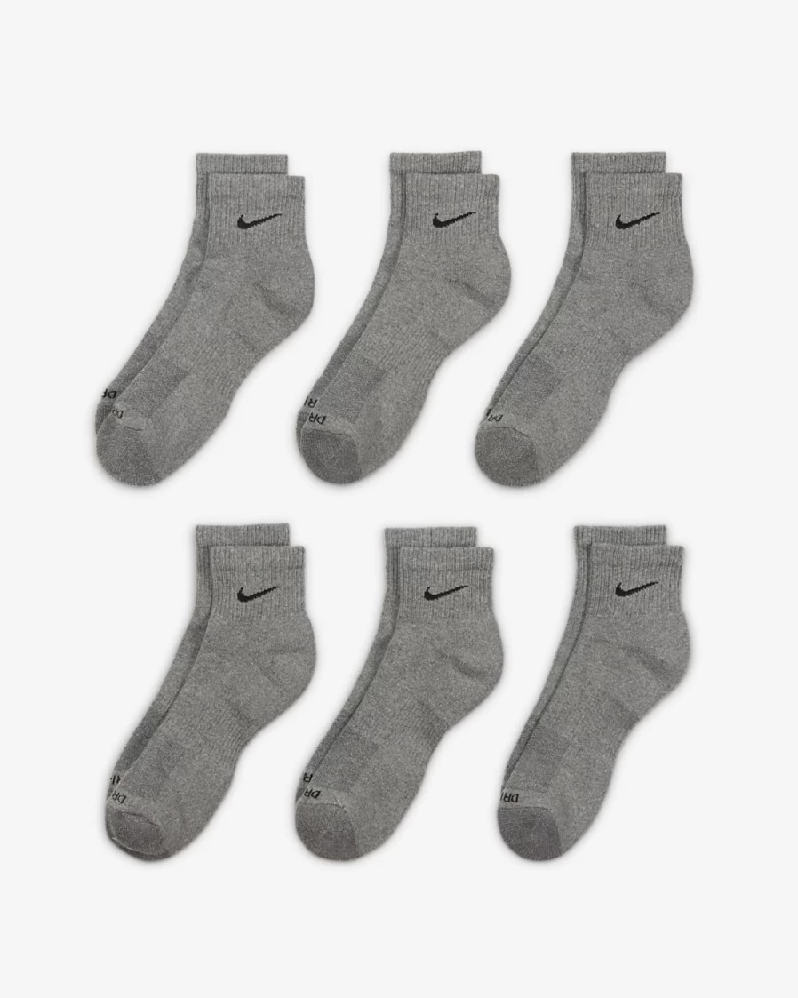 Nike Everyday Plus Cushioned Training Ankle Socks for Men & Women - 6 Pairs (Carbon Heather/Black)