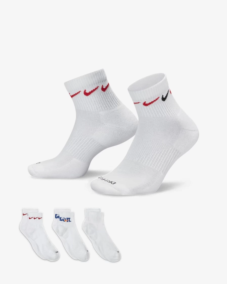 Nike Unisex Multi-Color Everyday Plus Cushioned Ankle Socks 3-Pack for Training & Sports