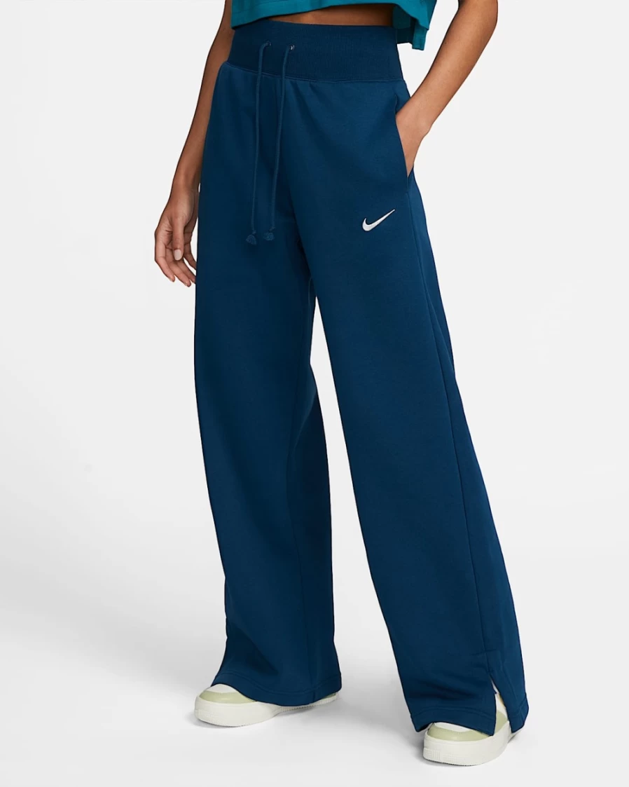 Nike Women's Valerian Blue High-Waisted Wide-Leg Fleece Sweatpants - Sportswear Phoenix Fleece Comfort