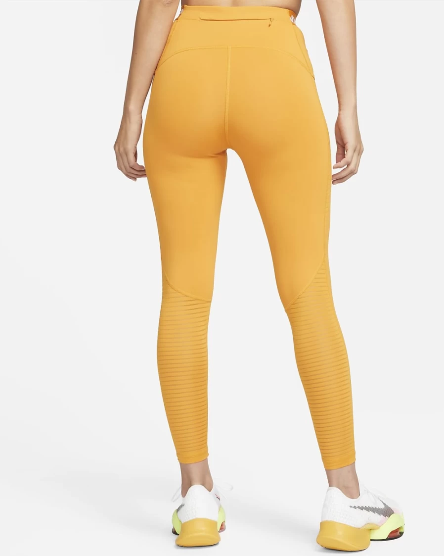 Nike Pro Women's High-Waisted Workout Leggings with Pockets - Light Curry/White - Comfortable Yoga Pants for Running & Gym