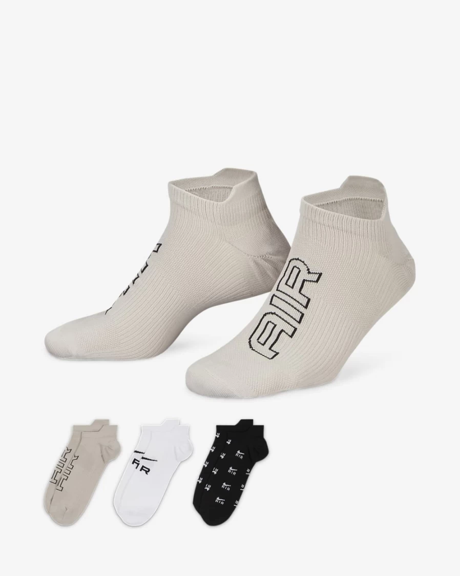 Nike Air Everyday Plus Lightweight No-Show Socks for Women - 3-Pack Multi-Color Comfort Athletic Socks