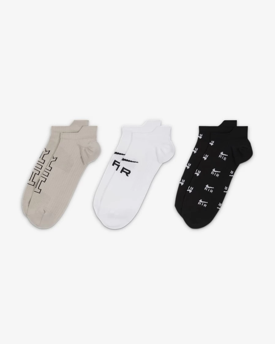 Nike Air Everyday Plus Lightweight No-Show Socks for Women - 3-Pack Multi-Color Comfort Athletic Socks
