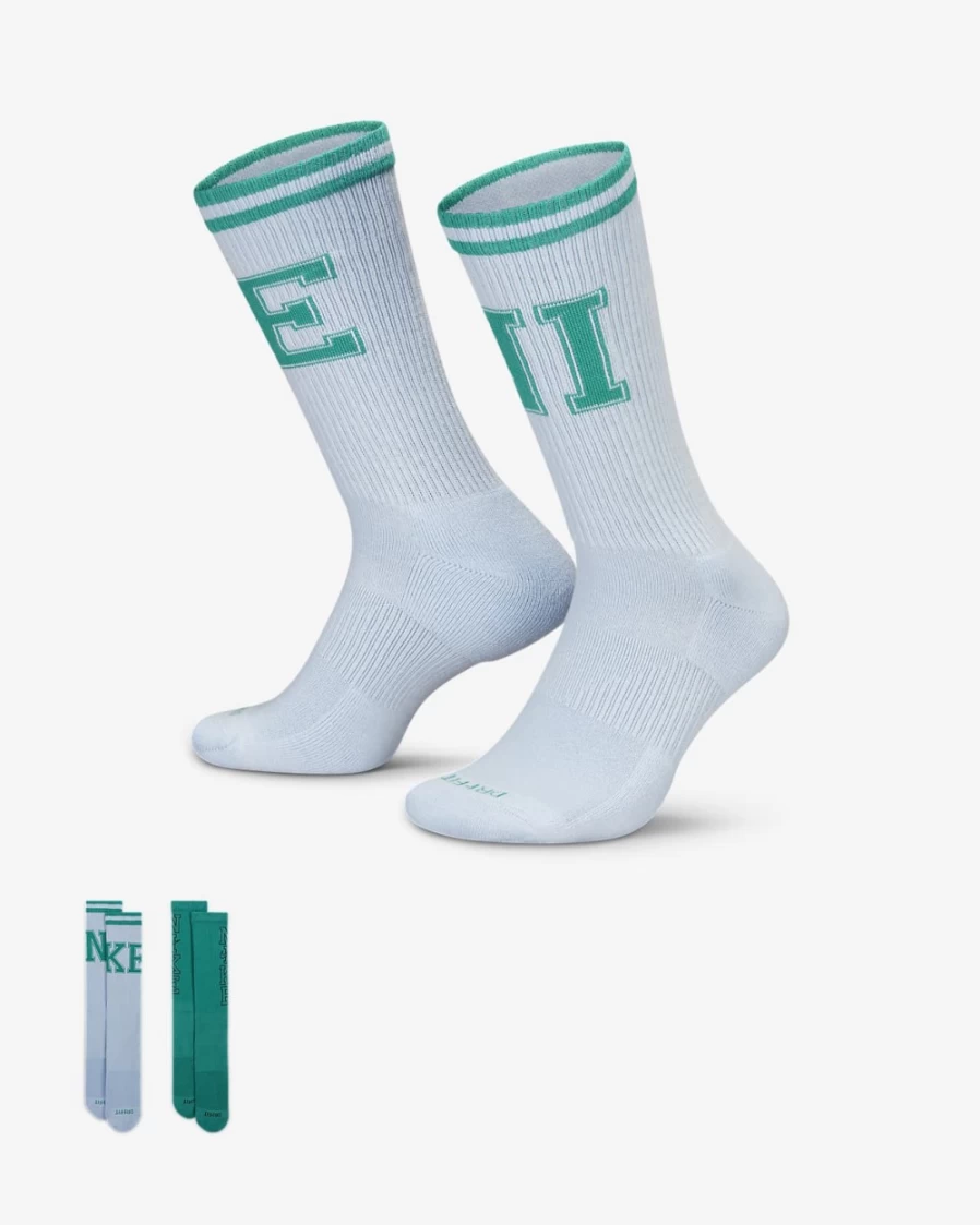 Nike Everyday Plus Cushioned Crew Socks for Men & Women - Multi-Color (2-Pair Pack)