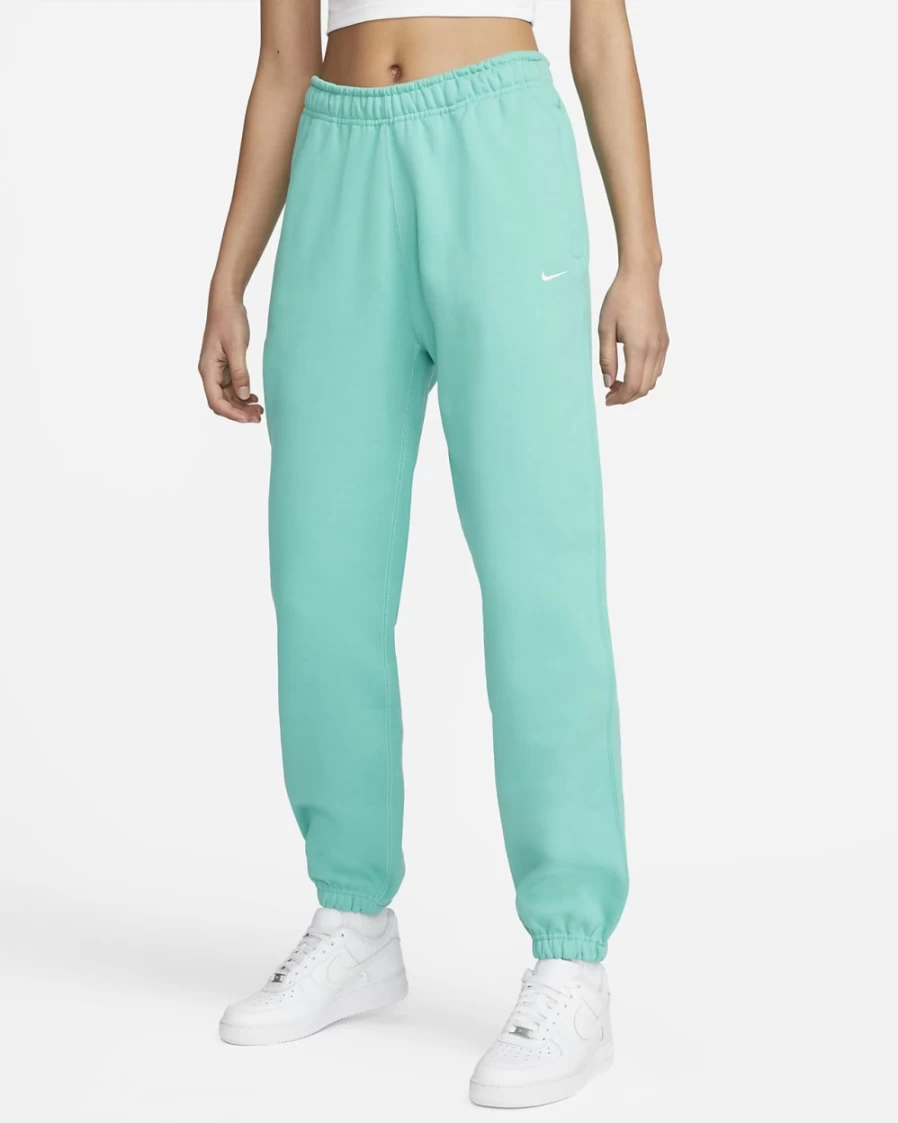 Nike Women's Solo Swoosh Fleece Pants in Washed Teal/White - Comfortable Casual Joggers