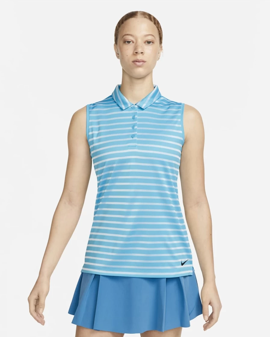 Nike Dri-FIT Victory Women's Baltic Blue/Black Striped Sleeveless Golf Polo Shirt