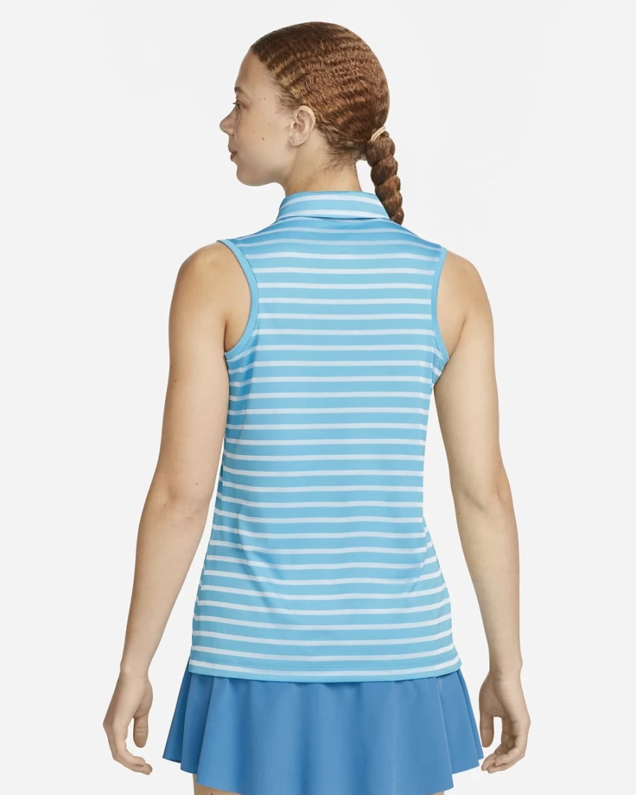 Nike Dri-FIT Victory Women's Baltic Blue/Black Striped Sleeveless Golf Polo Shirt