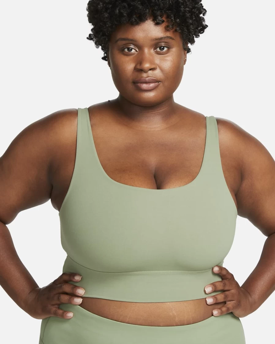 Nike Alate Solo Women's Light-Support Longline Sports Bra in Oil Green & Iron Grey - Plus Size Non-Padded Workout Top