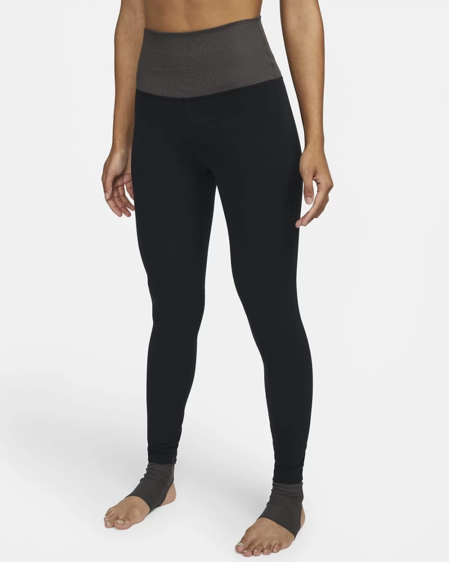 Nike Women's High-Waisted 7/8 Yoga Leggings - Black/Medium Ash/Particle Grey Color-Block Design