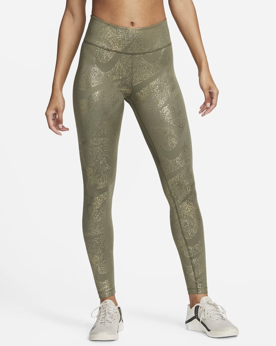 Nike One Women's Mid-Rise Printed Leggings - Medium Olive/Black Athletic Workout Tights