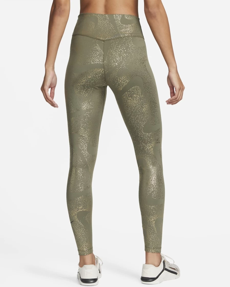 Nike One Women's Mid-Rise Printed Leggings - Medium Olive/Black Athletic Workout Tights