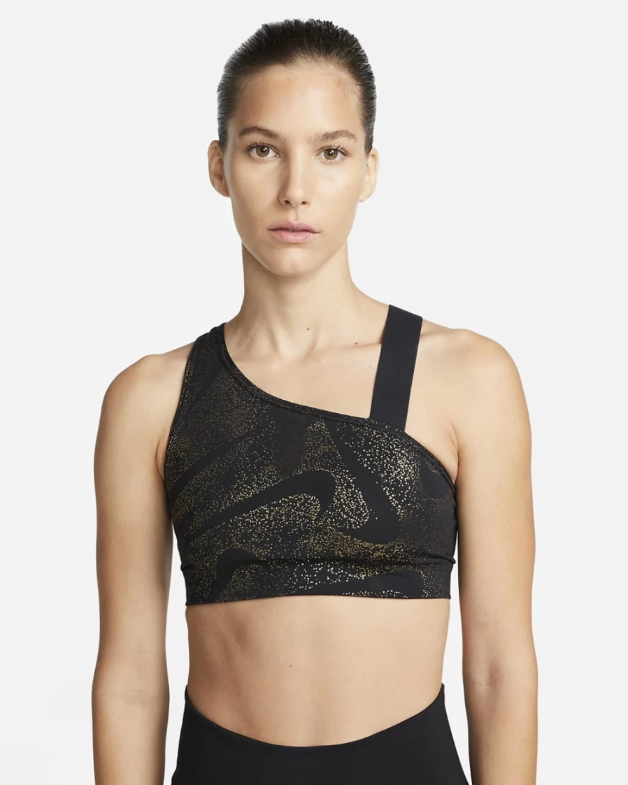 Nike Women's Medium-Support Swoosh Asymmetrical Non-Padded Sports Bra - Black/Dark Smoke Grey