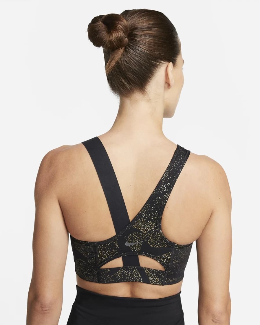 Nike Women's Medium-Support Swoosh Asymmetrical Non-Padded Sports Bra - Black/Dark Smoke Grey