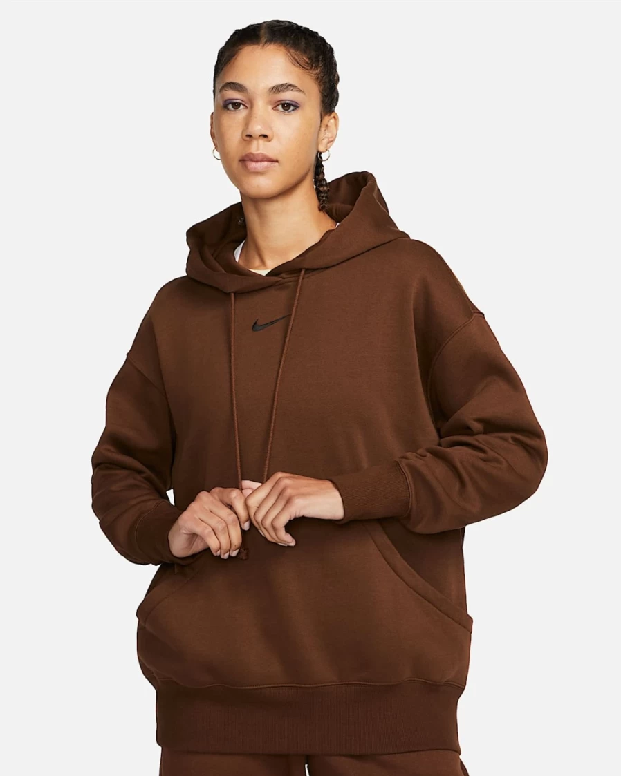 Nike Women's Cacao Wow/Black Oversized Phoenix Fleece Pullover Hoodie | Sportswear