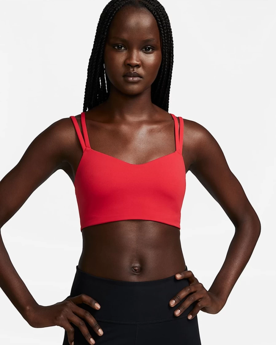 Nike Women's Alate Trace Light-Support Sports Bra - University Red/Sail, Padded & Strappy for Comfort