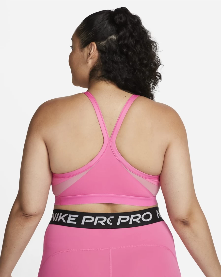 Nike Indy Women's Plus Size Light-Support Padded V-Neck Sports Bra in Pinksicle/Desert Berry/White
