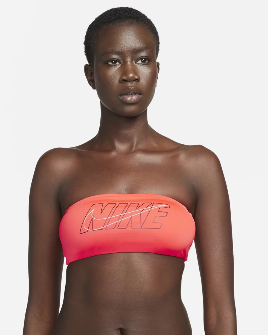 Nike Bright Crimson Multi Logo Bandeau Bikini Top for Women