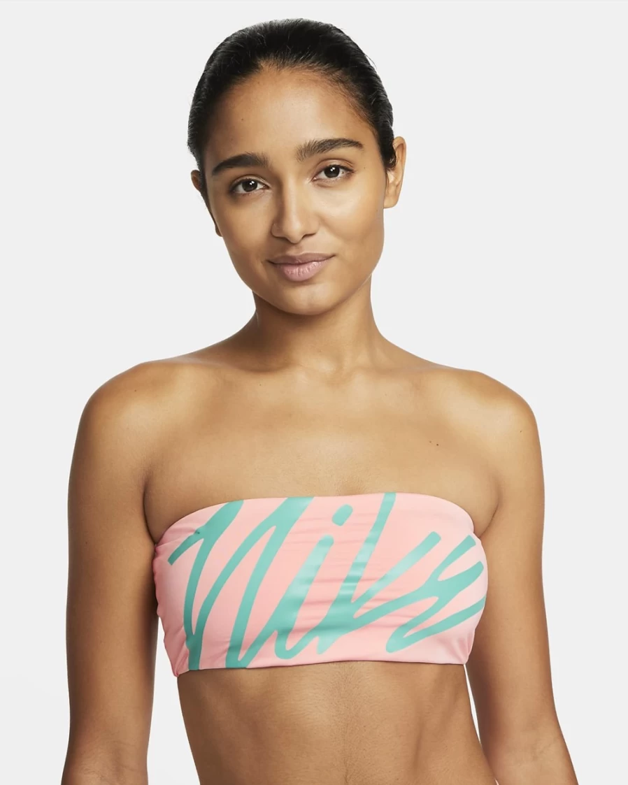 Nike Women's Bleached Coral Multi Logo Bandeau Bikini Top