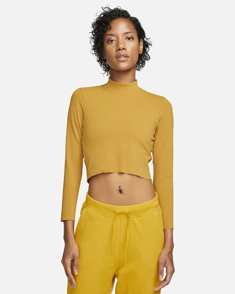 Nike Women's Gold Suede Dri-FIT Luxe Long Sleeve Yoga Crop Top