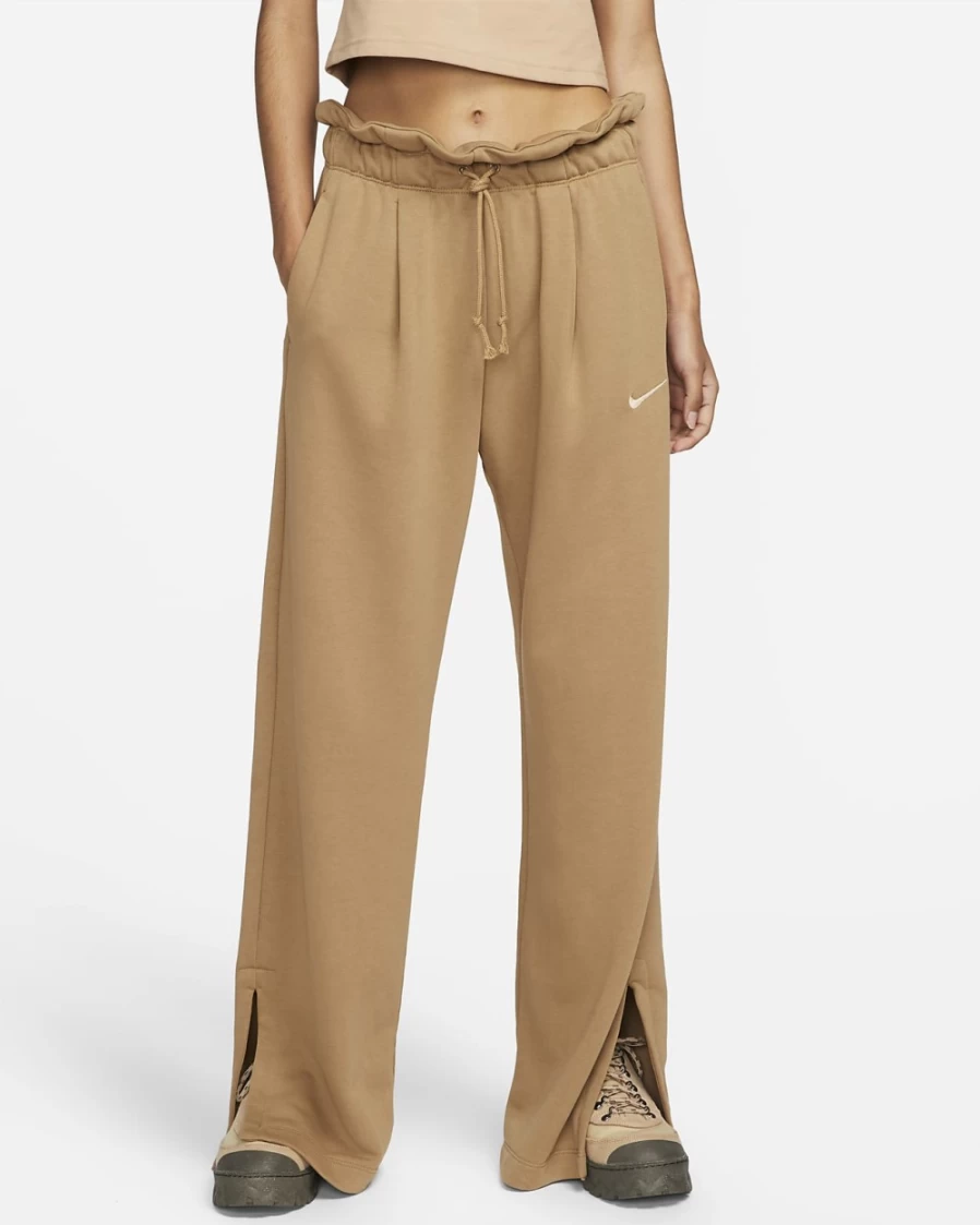 Nike Women's High-Waisted Fleece Sweatpants - Dark Driftwood/Hemp Color, Open Hem, Comfortable Sportswear for Everyday Wear