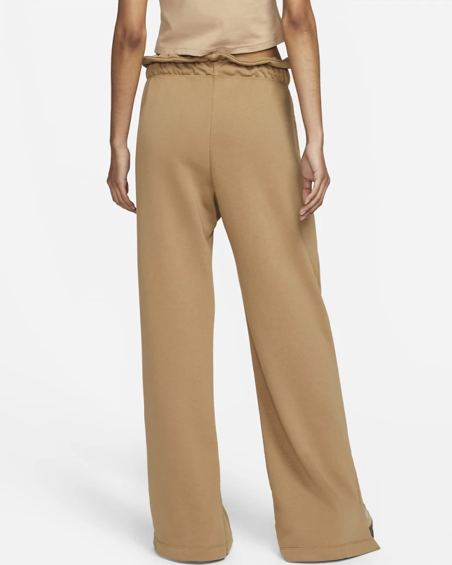 Nike Women's High-Waisted Fleece Sweatpants - Dark Driftwood/Hemp Color, Open Hem, Comfortable Sportswear for Everyday Wear