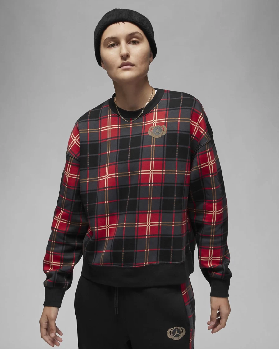 Nike Women's Jordan Brooklyn Fleece Crew Sweatshirt - Fire Red/Dark Driftwood
