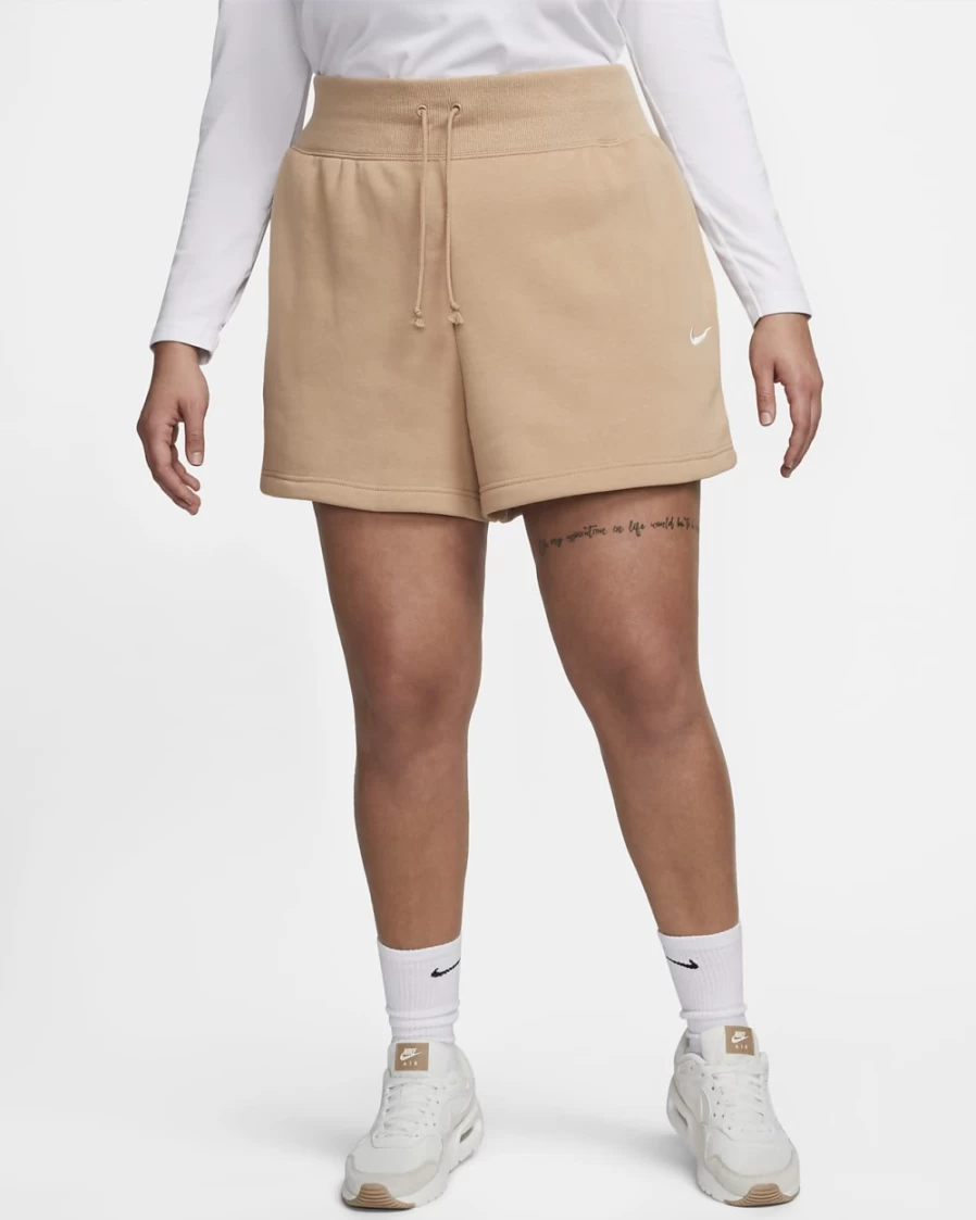 Nike Women's High-Waisted Fleece Shorts in Hemp/Sail - Plus Size Comfort & Style