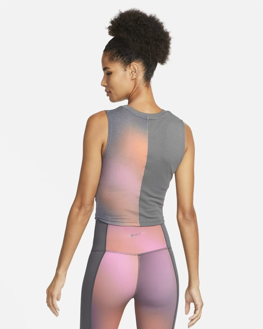 Nike Dri-FIT Women's Yoga Tank Top - Iron Grey Printed Workout Shirt for Women
