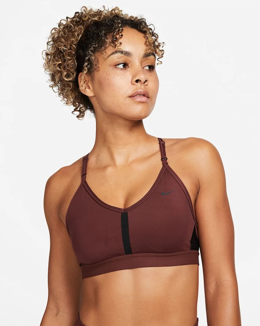Nike Indy Women's Light-Support Padded V-Neck Sports Bra - Bronze Eclipse/Black