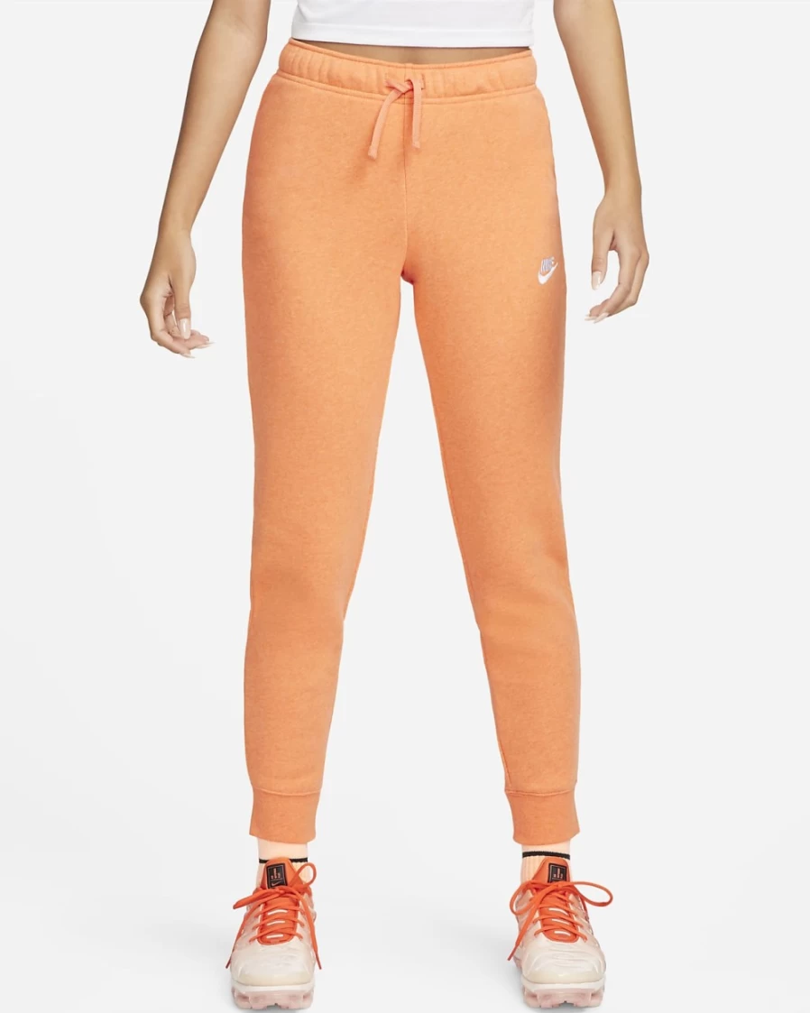 Nike Women's Sportswear Club Fleece Mid-Rise Slim Joggers Pants - Orange Trance/Heather/White