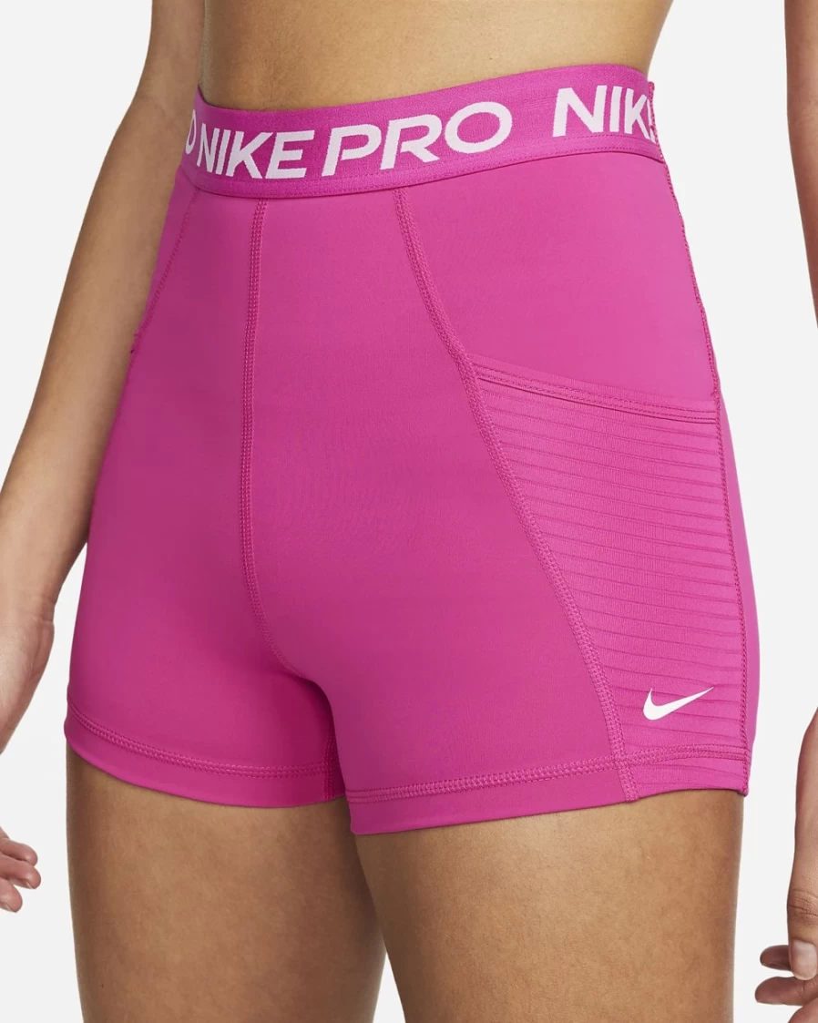 Nike Pro Women's High-Waisted 3" Training Shorts with Pockets - Active Pink/White