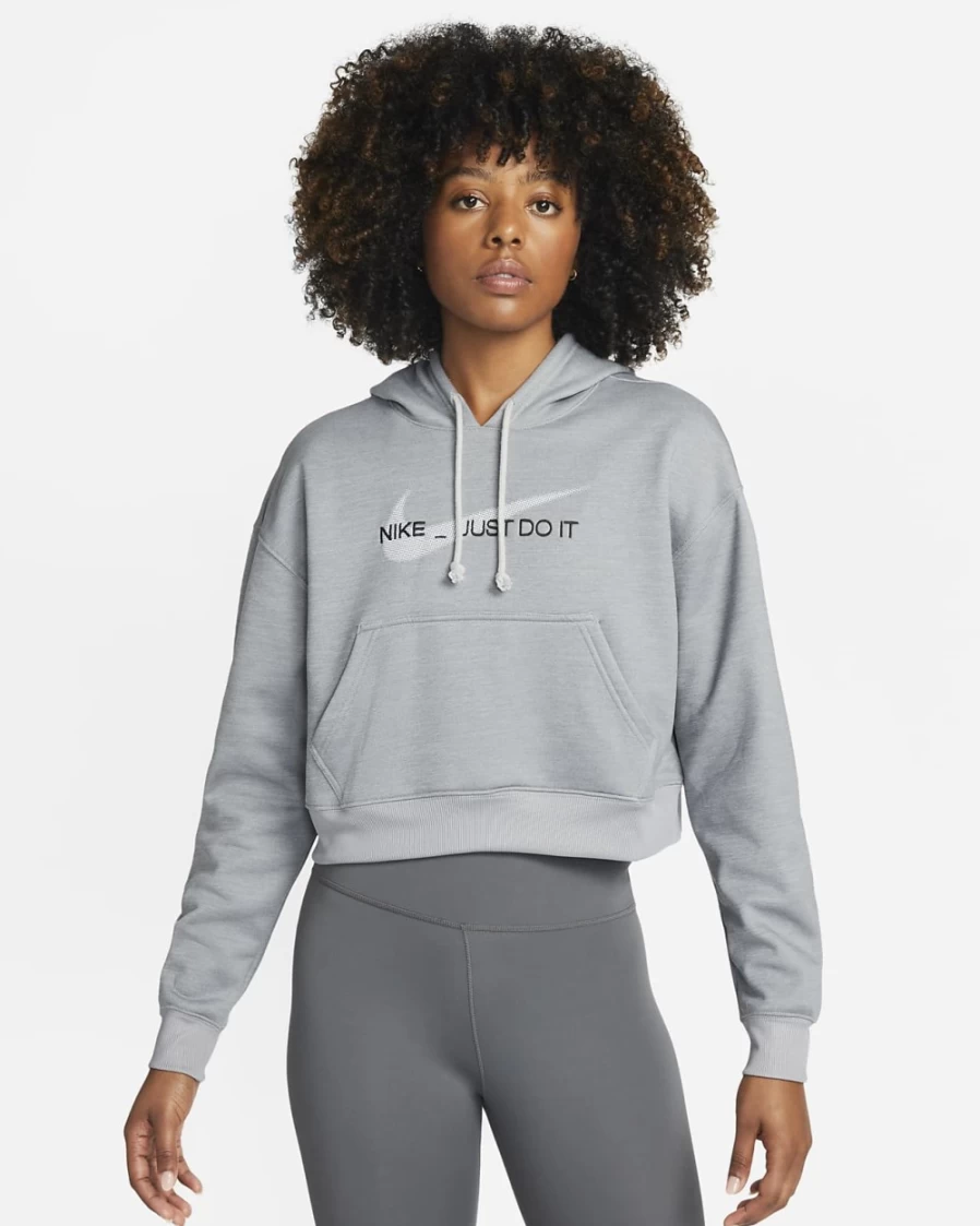 Nike Therma-FIT Women's Pullover Hoodie - Particle Grey/Heather/Black/White Graphic Sweatshirt