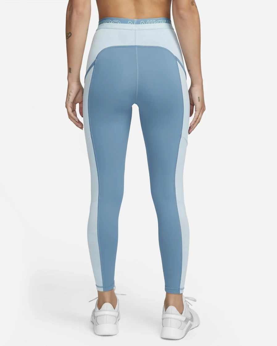 Nike Pro Women's High-Waisted 7/8 Workout Leggings with Pockets - Noise Aqua/Ocean Bliss/Citron Tint