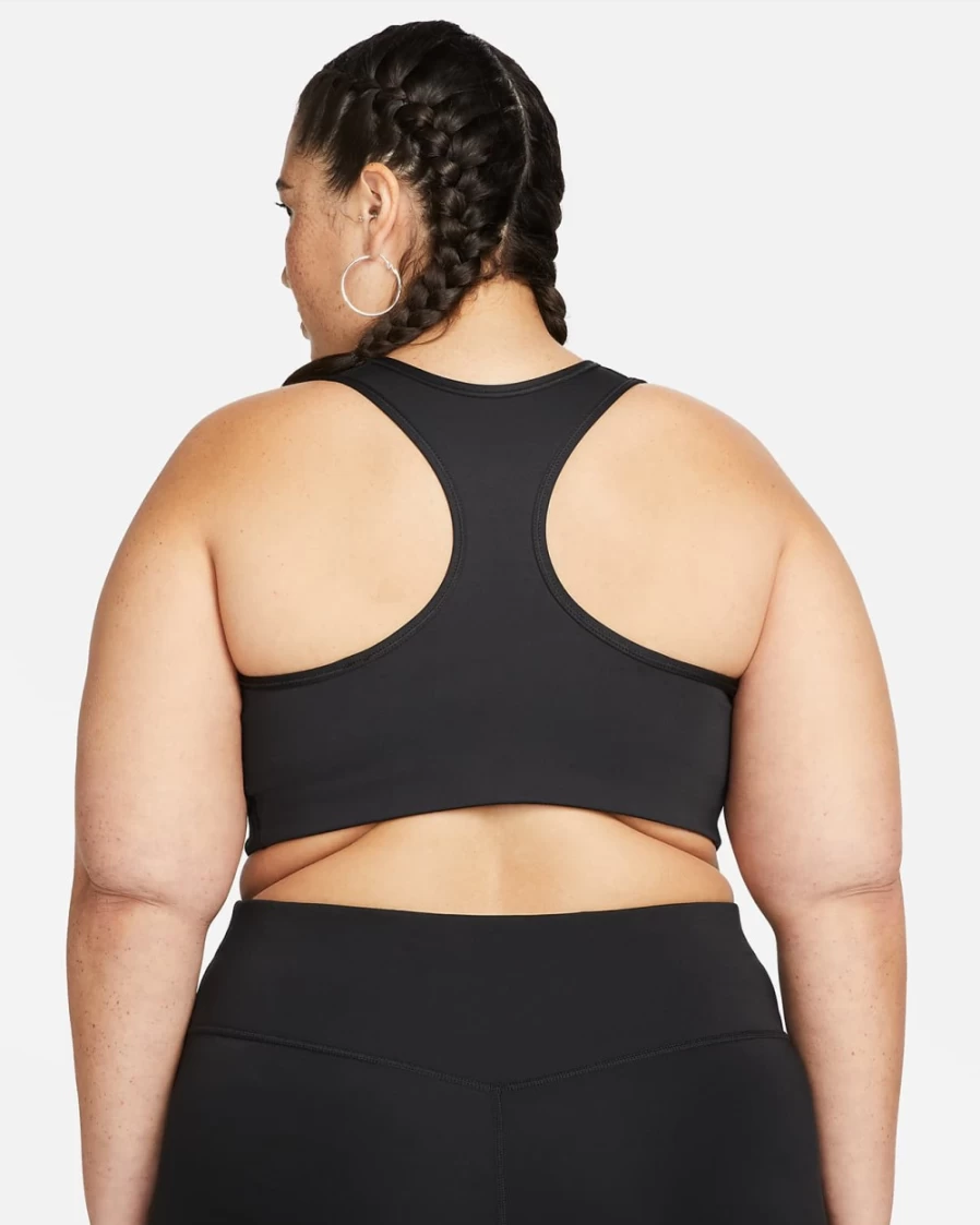 Nike Women's Plus Size Medium-Support Futura Graphic Sports Bra - Black/Particle Grey, Non-Padded Swoosh Design