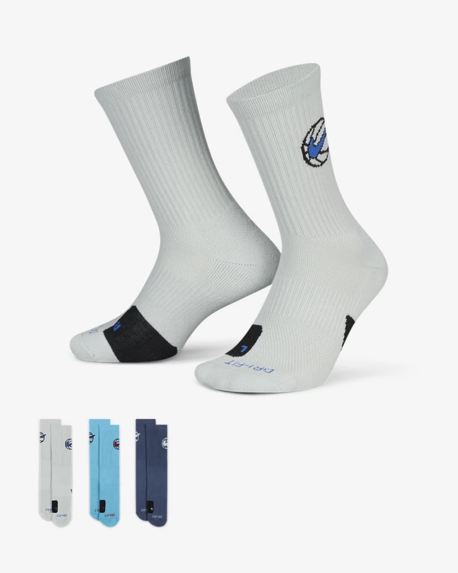 Nike Everyday Crew Basketball Socks 3-Pack for Men & Women - Multi-Color Athletic Socks