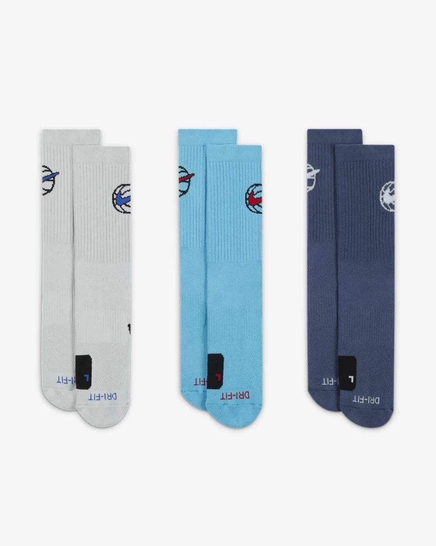 Nike Everyday Crew Basketball Socks 3-Pack for Men & Women - Multi-Color Athletic Socks