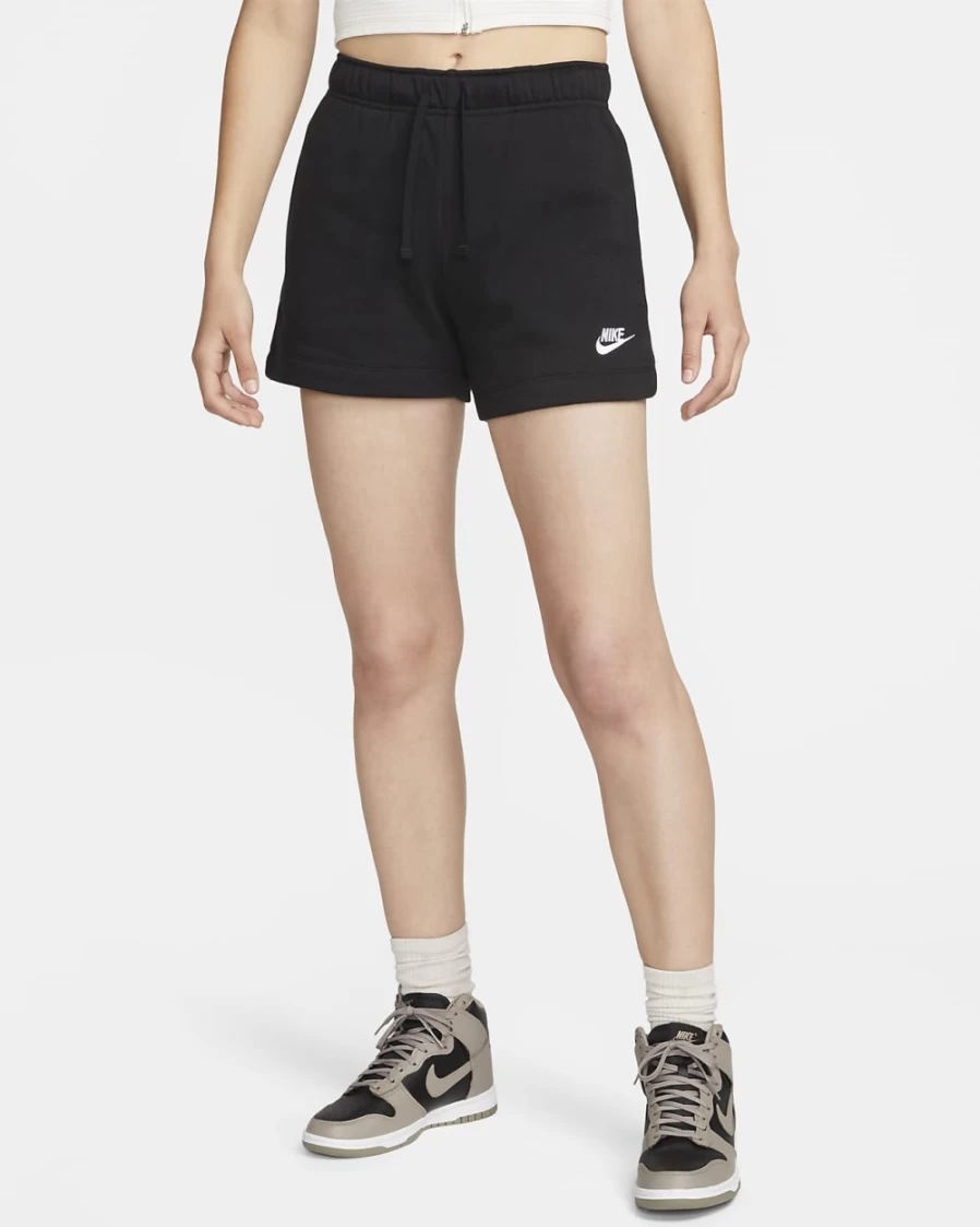 Nike Women's Club Fleece Mid-Rise Shorts - Black/White Comfortable Athletic Casual Wear