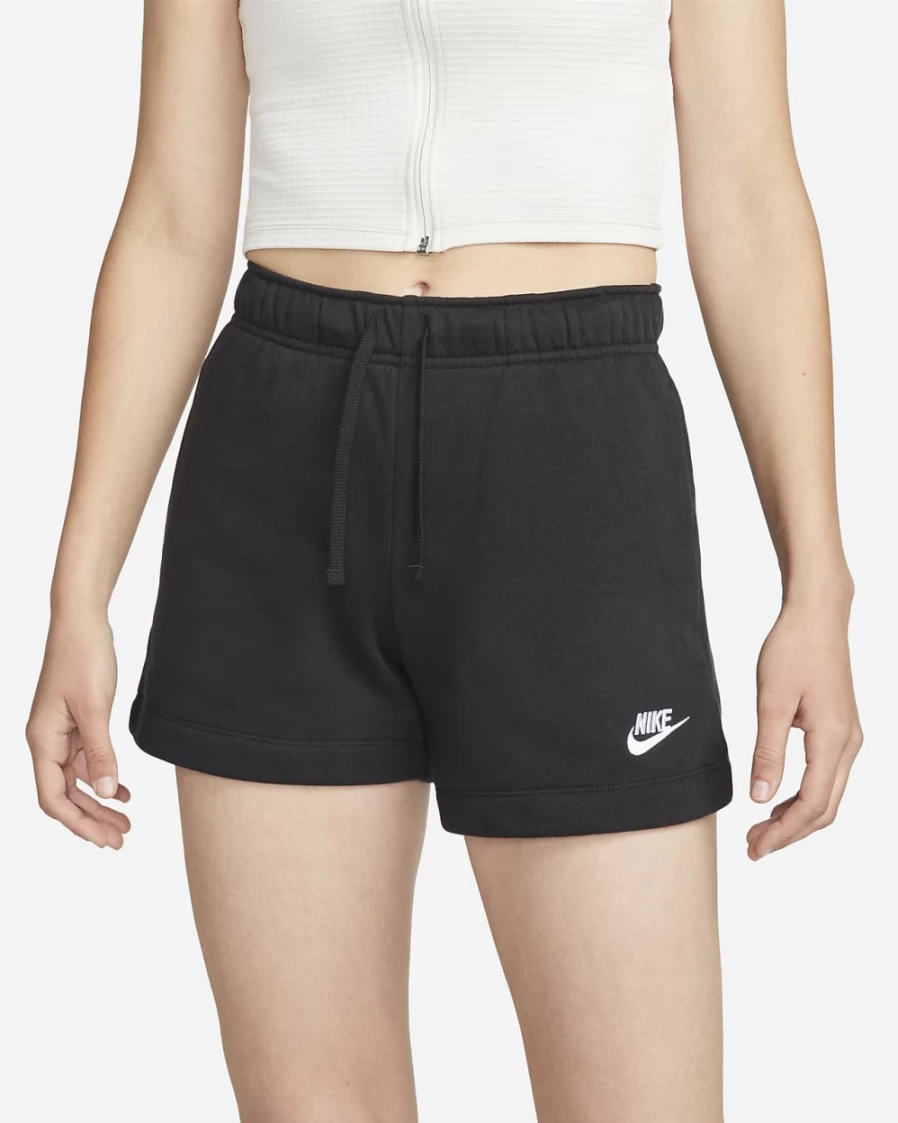 Nike Women's Club Fleece Mid-Rise Shorts - Black/White Comfortable Athletic Casual Wear
