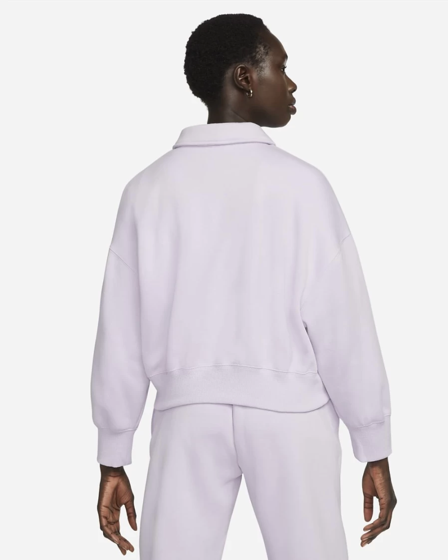 Nike Women's Doll/Sail Phoenix Fleece 3/4-Sleeve Crop Polo Sweatshirt - Sportswear Top