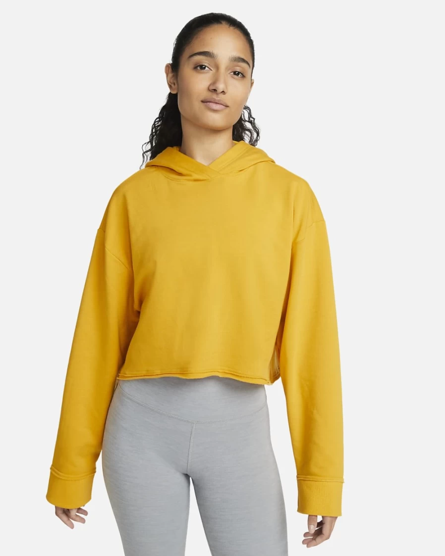 Nike Women's Yoga Luxe Cropped Fleece Hoodie - Yellow Ochre & Particle Grey