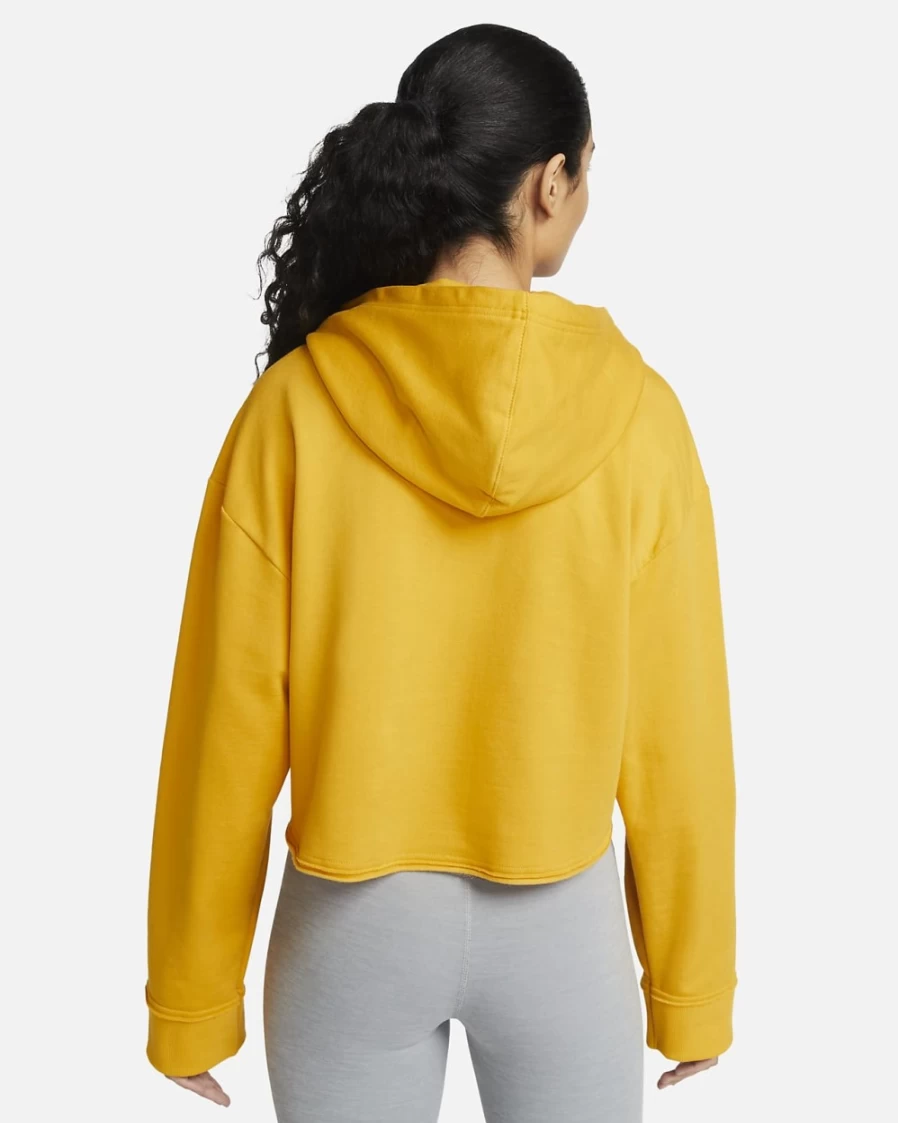 Nike Women's Yoga Luxe Cropped Fleece Hoodie - Yellow Ochre & Particle Grey