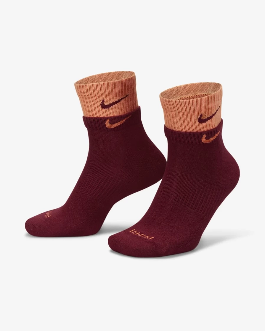 Nike Everyday Plus Cushioned Training Ankle Socks for Men & Women - Dark Beetroot/Orange Trance