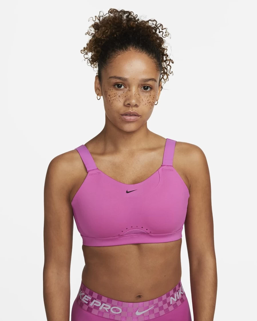 Nike Alpha Women's High-Support Sports Bra - Adjustable Padded Design in Active Fuchsia, Stone Mauve & Black